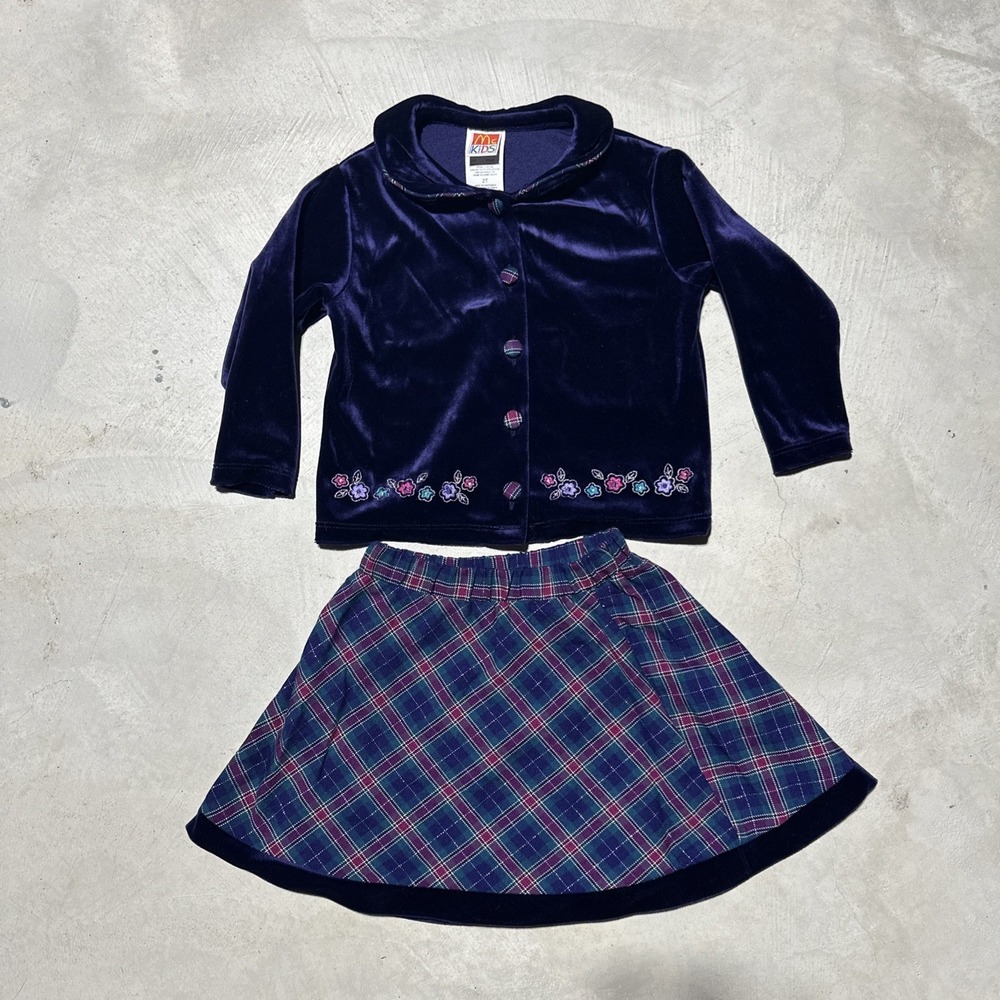 Girls SZ 2T McKids Velour Satin Holiday Button Down Blouse Skirt outfit McDonald